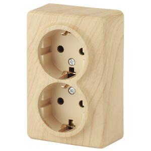 11-2205-11 ЭРА Розетка 2х2P+E Schuko, 16A-250В, IP20, ОУ, Эра Эксперт, сосна (12/120/1920)