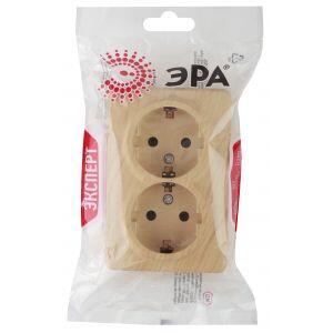 11-2205-11 ЭРА Розетка 2х2P+E Schuko, 16A-250В, IP20, ОУ, Эра Эксперт, сосна (12/120/1920)