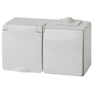 11-7601-03 ЭРА Блок розетка+выкл. гориз. IP65, 16A(10AX)-250В, ОУ, Эра Эксперт, серый (5/50/1000)