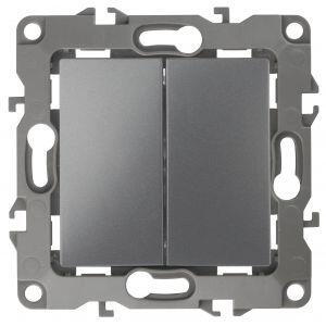 12-1004-12 ЭРА Выключатель двойной, 10АХ-250В, IP20, без м.лапок, Эра12, графит (10/100/2500)