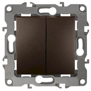 12-1004-13 ЭРА Выключатель двойной, 10АХ-250В, IP20, без м.лапок, Эра12, бронза (10/100/2500)