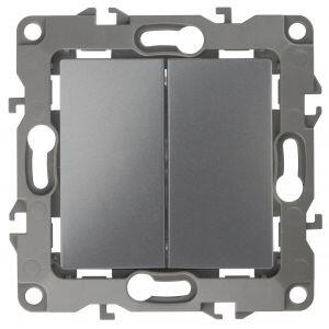 12-1104-12 ЭРА Выключатель двойной, 10АХ-250В, IP20, Эра12, графит (10/100/2500) 12-1104-12 ЭРА Выключатель двойной, 10АХ-250В, IP20, Эра12, графит (10/100/2500)