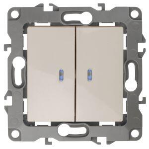 12-1105-02 ЭРА Выключатель двойной с подсветкой, 10АХ-250В, IP20, Эра12, слоновая кость (10/100/3200 12-1105-02 ЭРА Выключатель двойной с подсветкой, 10АХ-250В, IP20, Эра12, слоновая кость (10/100/3200