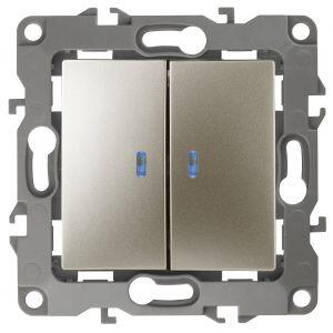 12-1105-04 ЭРА Выключатель двойной с подсветкой, 10АХ-250В, IP20, Эра12, шампань (10/100/2500) 12-1105-04 ЭРА Выключатель двойной с подсветкой, 10АХ-250В, IP20, Эра12, шампань (10/100/2500)