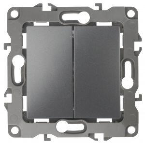 12-1106-12 ЭРА Переключатель двойной, 10АХ-250В, IP20, Эра12, графит (10/100/2500) 12-1106-12 ЭРА Переключатель двойной, 10АХ-250В, IP20, Эра12, графит (10/100/2500)