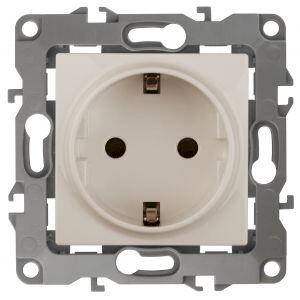 12-2102-02 ЭРА Розетка 2P+E Schuko со шторками, 16A-250В, IP20, Эра12, слоновая кость (10/100/2800)