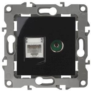 12-3110-06 ЭРА Розетка комбинированная RJ45+TV, IP20, Эра12, чёрный (10/100/3200)