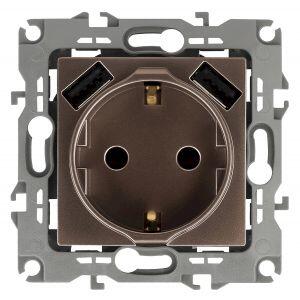 12-4109-13 ЭРА Розетка 2P+E 16A-250В, штор. с 2xUSB 5В-3А, Эра12, бронза (10/100/2000) 12-4109-13 ЭРА Розетка 2P+E 16A-250В, штор. с 2xUSB 5В-3А, Эра12, бронза (10/100/2000)