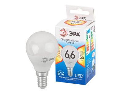 Лампа светодиодная ЭРА LED P45-9W-827-E14 QX (диод, шар, 6,6 Вт, теплый свет, E14) Лампа светодиодная ЭРА LED P45-9W-827-E14 QX (диод, шар, 6,6 Вт, теплый свет, E14)