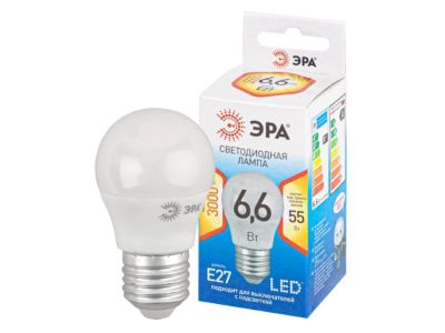 Лампа светодиодная ЭРА LED P45-9W-827-E27 QX (диод, шар, 6,6 Вт, теплый свет, E27)