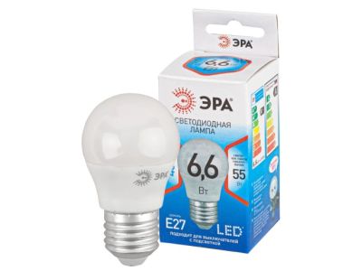 Лампа светодиодная ЭРА LED P45-9W-840-E27 QX (диод, шар, 6,6 Вт, нейтральный свет, E27)