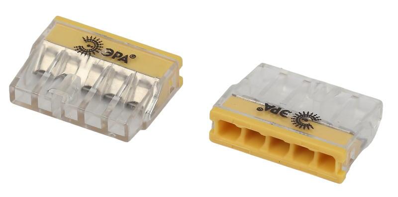 Клемма ЭРА NO-225-435 быстрозажимная 2273-205 компактная 5-проводная 0.2-2.5 мм2 (упаковка 2 шт.)