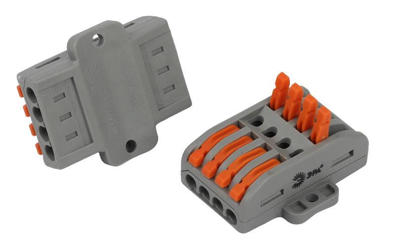 Клемма ЭРА NO-225-400 проходная с монтажной площадкой 222-2414Р с рычагами 4 полюса 0.08-2.5/4 мм2 (упаковка 10 шт.)