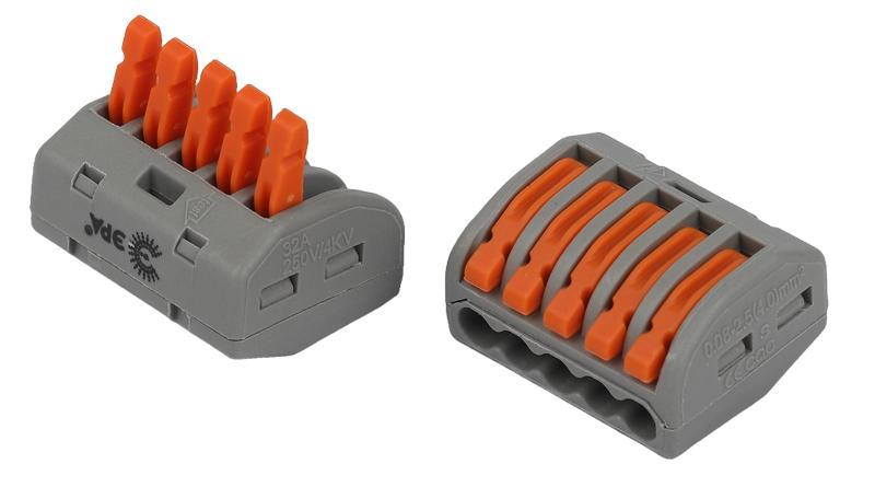 Клемма ЭРА NO-225-385 универсальная 222-415 с рычагами 5-проводная 0.08-2.5/4 мм2 (упаковка 20 шт.)