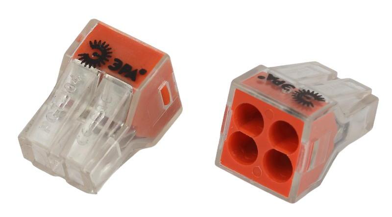 Клемма ЭРА NO-225-364 быстрозажимная 773-604 прозрачная 4-проводная 0.75-4.0 мм2 (упаковка 50 шт.)