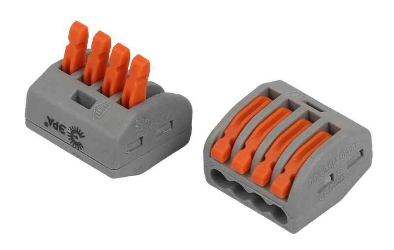 Клемма ЭРА NO-225-422 универсальная 222-414 с рычагами 4-проводная 0.08-2.5/4 мм2 (упаковка 2 шт.)