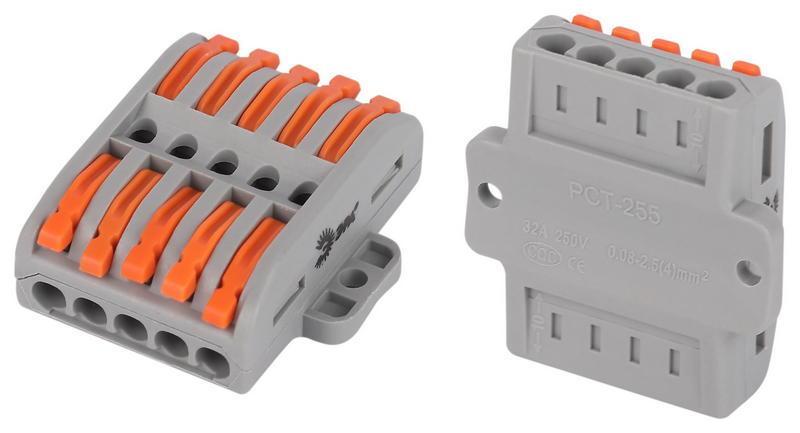 Клемма ЭРА NO-225-456 проходная с монтажной площадкой 222-2415Р с рычагами 5 полюсов 0.08-2.5/4 мм2 (упаковка 1 шт.)