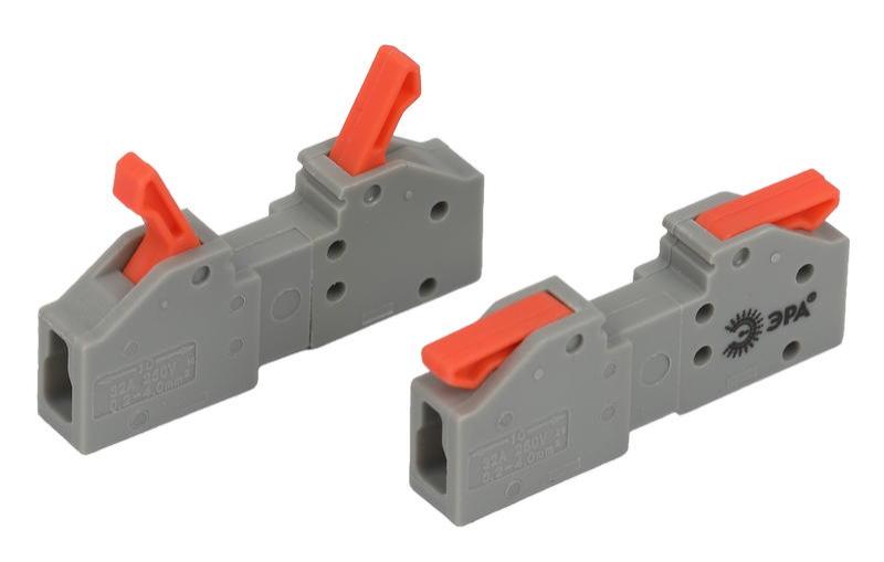 Клемма ЭРА NO-225-402 проходная разъёмная 222-2411R с рычагами 1 полюс 0.08-2.5/4 мм2 (упаковка 20 шт.)