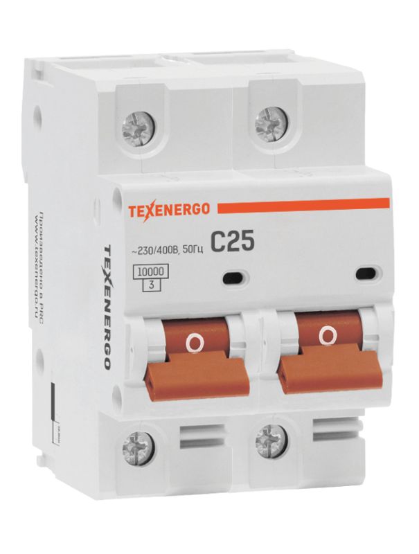 Автоматический выключатель ВА 47100 2п 25А 10кА Texenergo хар-ка С Автоматический выключатель ВА 47100 2п 25А 10кА Texenergo хар-ка С