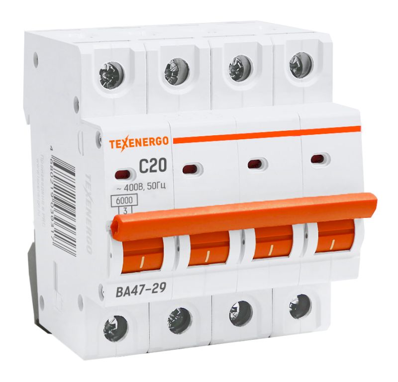Автоматический выключатель ВА 4729 4п 20А 6кА Texenergo хар-ка С Автоматический выключатель ВА 4729 4п 20А 6кА Texenergo хар-ка С