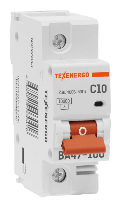 Автоматический выключатель ВА47-100 1п 10А 10кА Texenergo хар-ка С Автоматический выключатель ВА47-100 1п 10А 10кА Texenergo хар-ка С