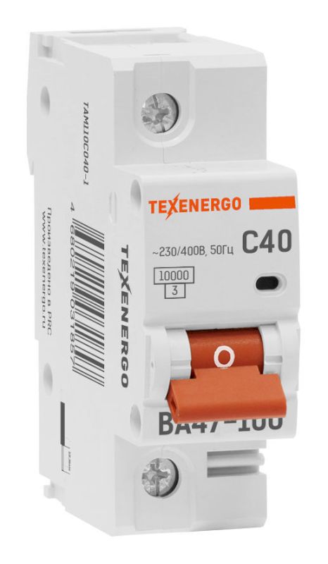 Автоматический выключатель ВА47-100 1п 40А 10кА Texenergo хар-ка С Автоматический выключатель ВА47-100 1п 40А 10кА Texenergo хар-ка С