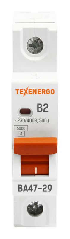 Автоматический выключатель ВА47-29 1п    2А    6кА Texenergo хар-ка B