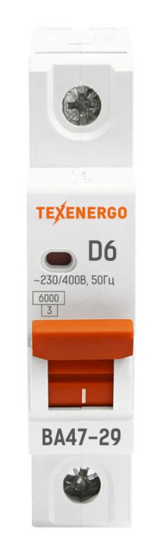 Автоматический выключатель ВА47-29 1п 6А 6кА Texenergo хар-ка D Автоматический выключатель ВА47-29 1п 6А 6кА Texenergo хар-ка D