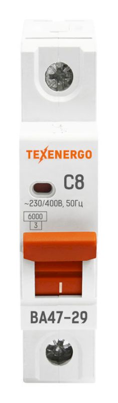 Автоматический выключатель ВА47-29 1п 8А 6кА Texenergo хар-ка С Автоматический выключатель ВА47-29 1п 8А 6кА Texenergo хар-ка С