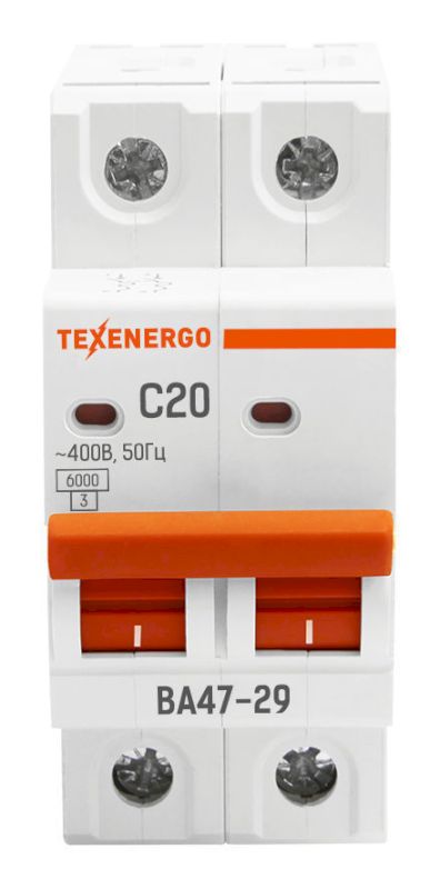 Автоматический выключатель ВА47-29 2п 20А 6кА Texenergo хар-ка С Автоматический выключатель ВА47-29 2п 20А 6кА Texenergo хар-ка С