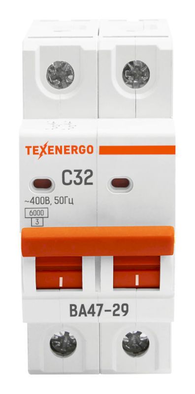 Автоматический выключатель ВА47-29 2п 32А 6кА Texenergo хар-ка С Автоматический выключатель ВА47-29 2п 32А 6кА Texenergo хар-ка С