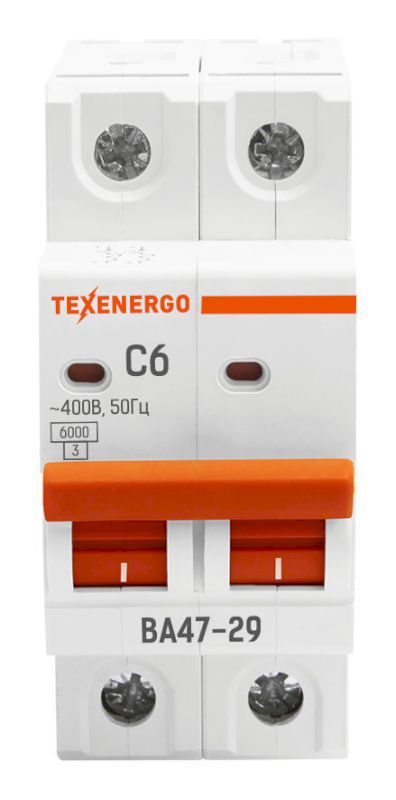 Автоматический выключатель ВА47-29 2п    6А    6кА Texenergo хар-ка С