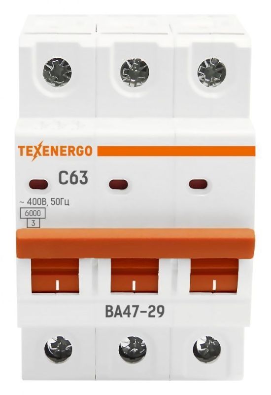 Автоматический выключатель ВА47-29 3п 63А 6кА Texenergo хар-ка С Автоматический выключатель ВА47-29 3п 63А 6кА Texenergo хар-ка С