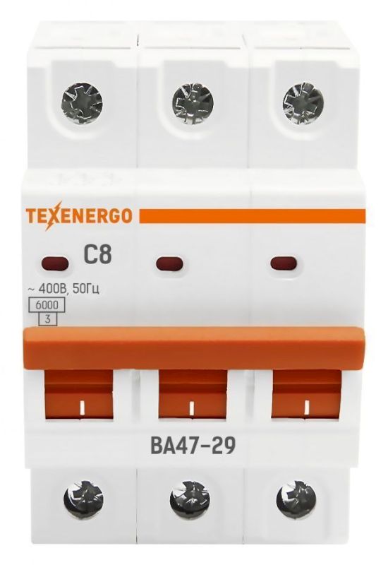 Автоматический выключатель ВА47-29 3п    8А    6кА Texenergo хар-ка С