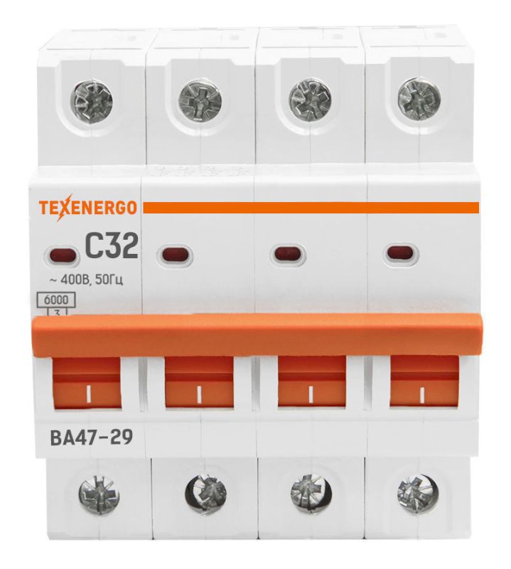 Автоматический выключатель ВА47-29 4п 32А 6кА Texenergo хар-ка С Автоматический выключатель ВА47-29 4п 32А 6кА Texenergo хар-ка С