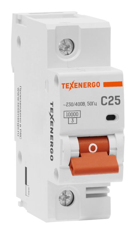 Автоматический выключатель ВА67-100 1п 25А 10кА Texenergo хар-ка C Автоматический выключатель ВА67-100 1п 25А 10кА Texenergo хар-ка C