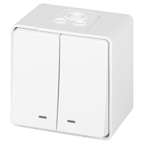 Выключатель ЭРА Эксперт 11-1505-01 двойной с подсветкой IP55, 10АХ-250В, ОУ, белый Выключатель ЭРА Эксперт 11-1505-01 двойной с подсветкой IP55, 10АХ-250В, ОУ, белый