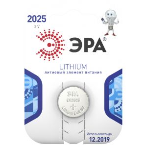 Батарейки ЭРА CR2025-1BL Lithium (40/320/28160) Батарейки ЭРА CR2025-1BL Lithium (40/320/28160)