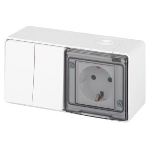 Блок розетка с выключателем ЭРА Эксперт 11-7502-01 двойной IP55, 16A(10AX)-250В, ОУ, белый