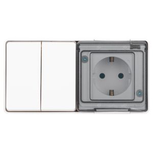 Блок розетка с выключателем ЭРА Эксперт 11-7502-01 двойной IP55, 16A(10AX)-250В, ОУ, белый