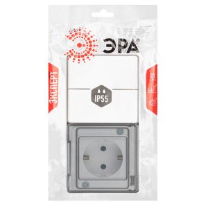 Блок розетка с выключателем ЭРА Эксперт 11-7502-01 двойной IP55, 16A(10AX)-250В, ОУ, белый