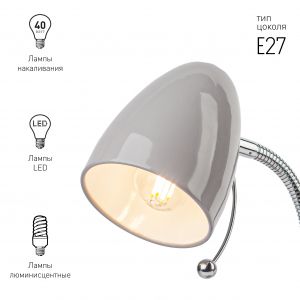 ЭРА наст.светильник N-116-Е27-40W-GY серый (16/96)