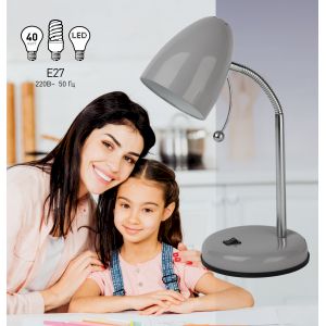 ЭРА наст.светильник N-116-Е27-40W-GY серый (16/96)