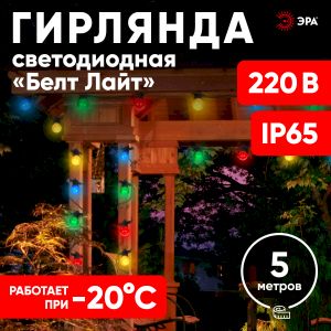 ERABL-MK5 ЭРА Гирлянда ЭРА Белт Лайт набор 5 м, 15 LED (шаг 30 см),мульт.,220 В, кауч. изол,IP65 (8/