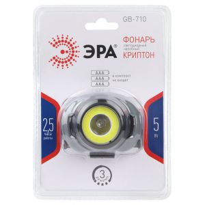 Фонарь налобный светодиодный ЭРА GB-710 Криптон, на батарейках, 3 режима, 5 Вт, СОВ, 3хААА Фонарь налобный светодиодный ЭРА GB-710 Криптон, на батарейках, 3 режима, 5 Вт, СОВ, 3хААА