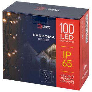 Гирлянда ЭРА ERAPS-BZ1 светодиодная новогодняя бахрома 2*0,7 м желтая 100 LED IP65 220 В Гирлянда ЭРА ERAPS-BZ1 светодиодная новогодняя бахрома 2*0,7 м желтая 100 LED IP65 220 В