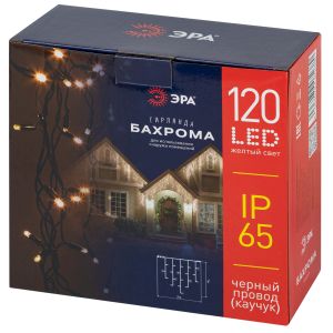 Гирлянда ЭРА ERAPS-BZ2 светодиодная новогодняя бахрома уличная 2*1 м желтая 120 LED IP65 Гирлянда ЭРА ERAPS-BZ2 светодиодная новогодняя бахрома уличная 2*1 м желтая 120 LED IP65