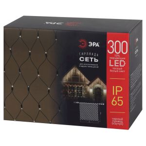 Гирлянда ЭРА ERAPS-SKW2 светодиодная новогодняя сеть 2x3 м тёплый белый свет 300 LED черный каучук