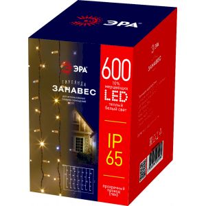Гирлянда ЭРА ERAPS-SP1 светодиодная новогодняя занавес уличная 220 В 3*2 м тёплый белый свет 600 LED