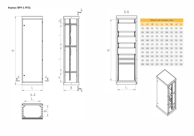 Корпус ВРУ-1 1800х800х600  IP31 без б/п  RAL 7035 серый TEXENERGO